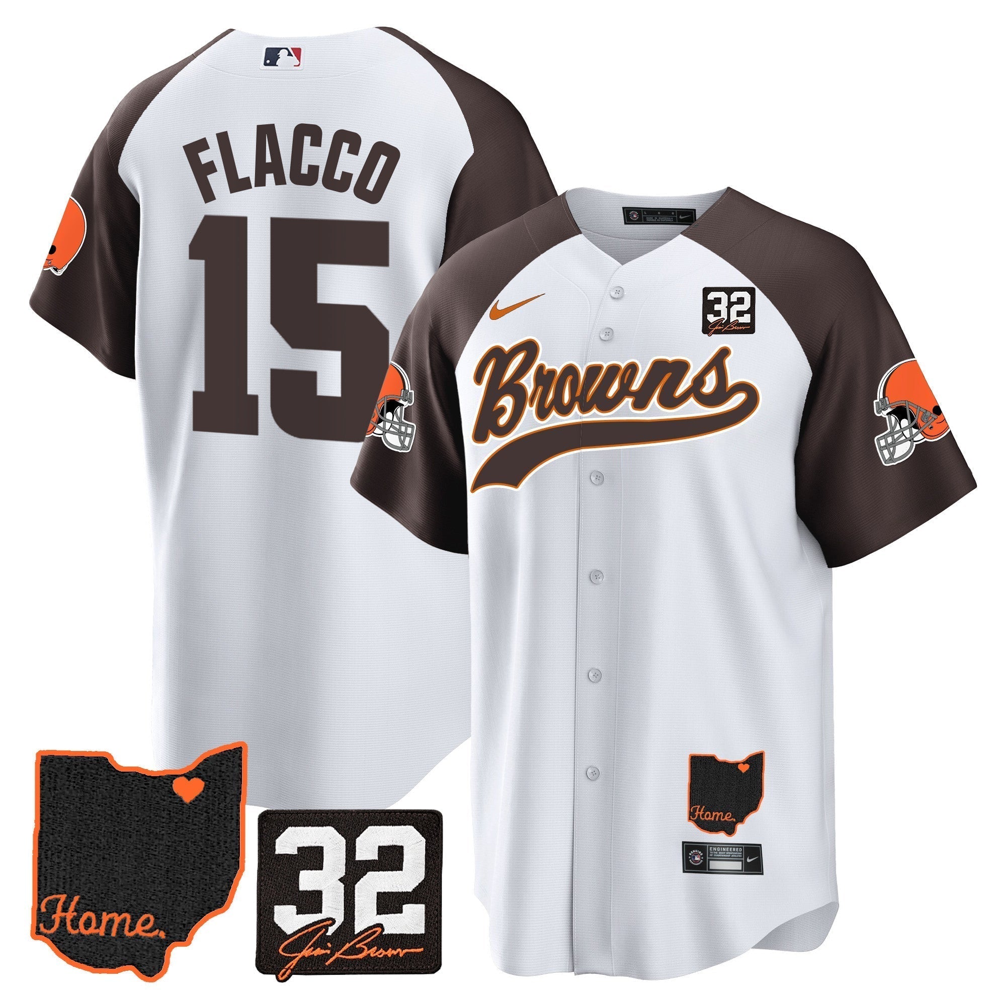 Browns #32 Jim Brown Memorial & Home Patch Baseball Jersey V2 - Stitched
