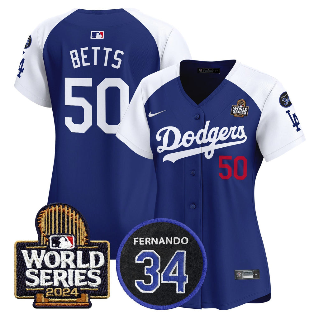 Women's Dodgers Fernando Memorial & 2024 World Series Patch Vapor Premier Limited Jersey V2 - Stitched