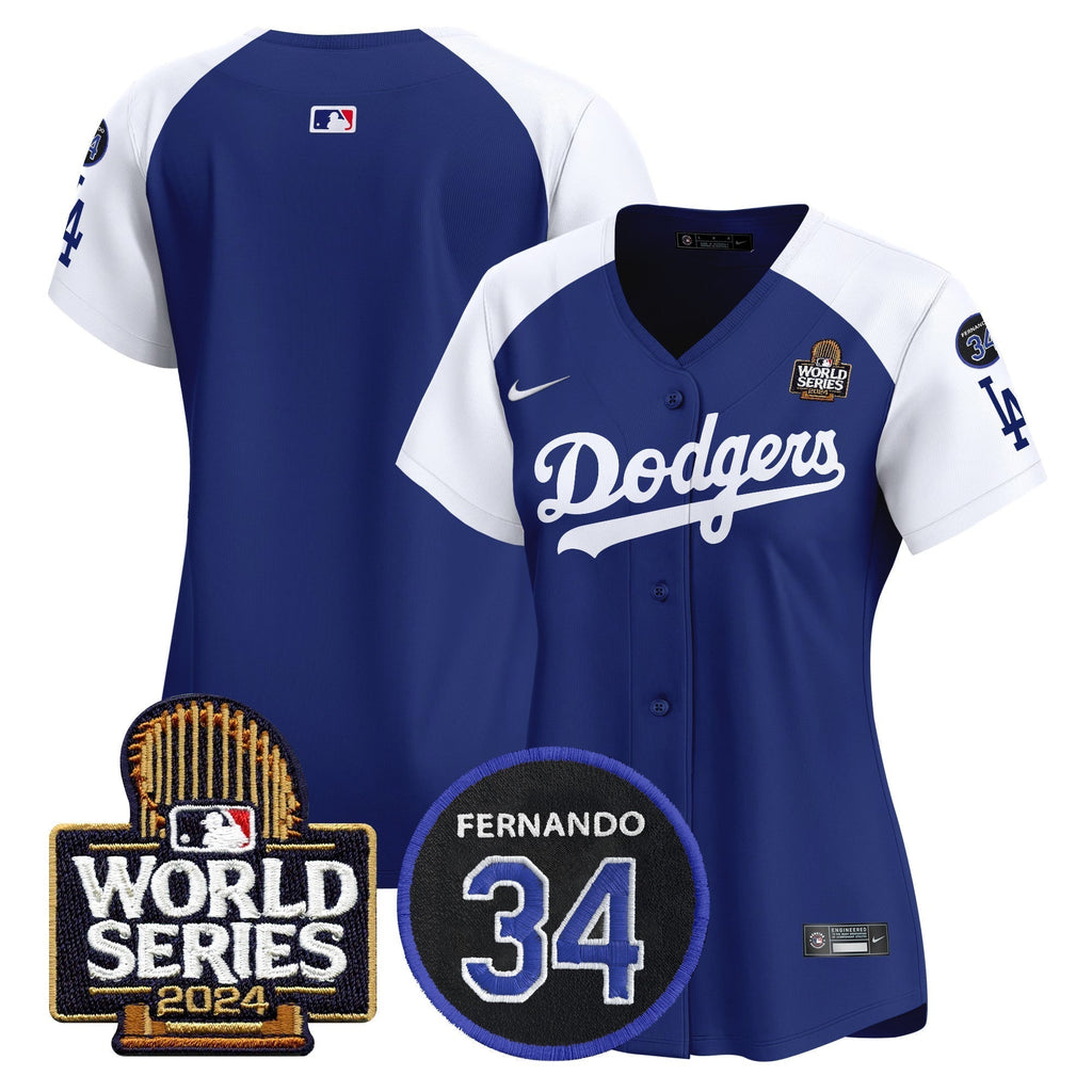 Women's Dodgers Fernando Memorial & 2024 World Series Patch Vapor Premier Limited Jersey V2 - Stitched