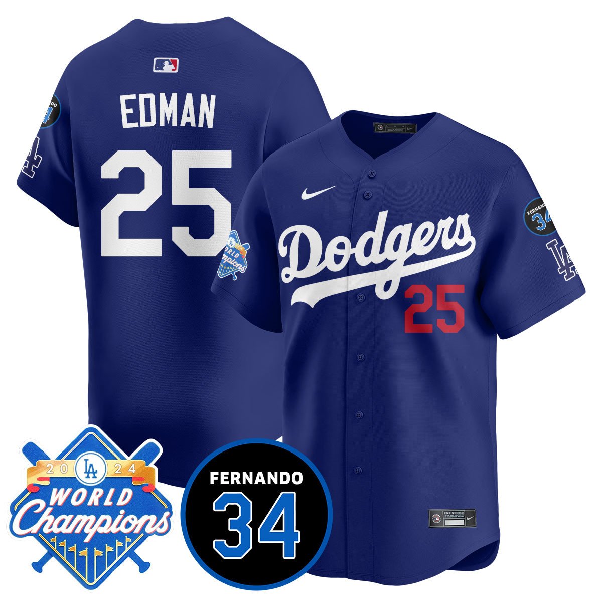 LA Dodgers - World Series Champions 2024/Fernando Valenzuela Memorial Jersey - Stitched