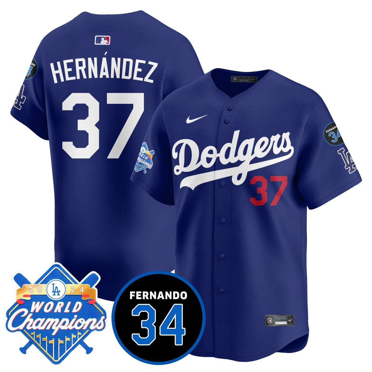 LA Dodgers - World Series Champions 2024/Fernando Valenzuela Memorial Jersey - Stitched