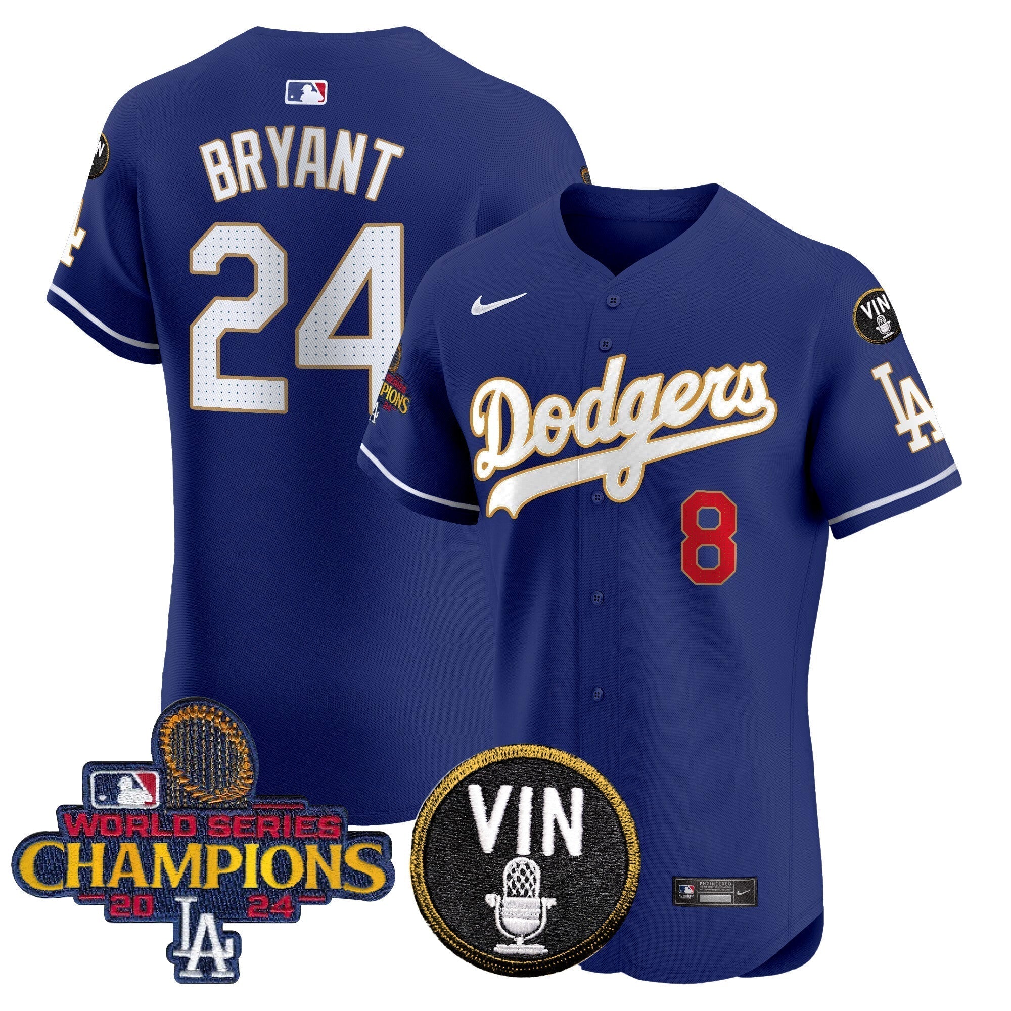 Dodgers 2024 World Series Champions Gold Trim Vapor Premier Elite Jersey - Stitched
