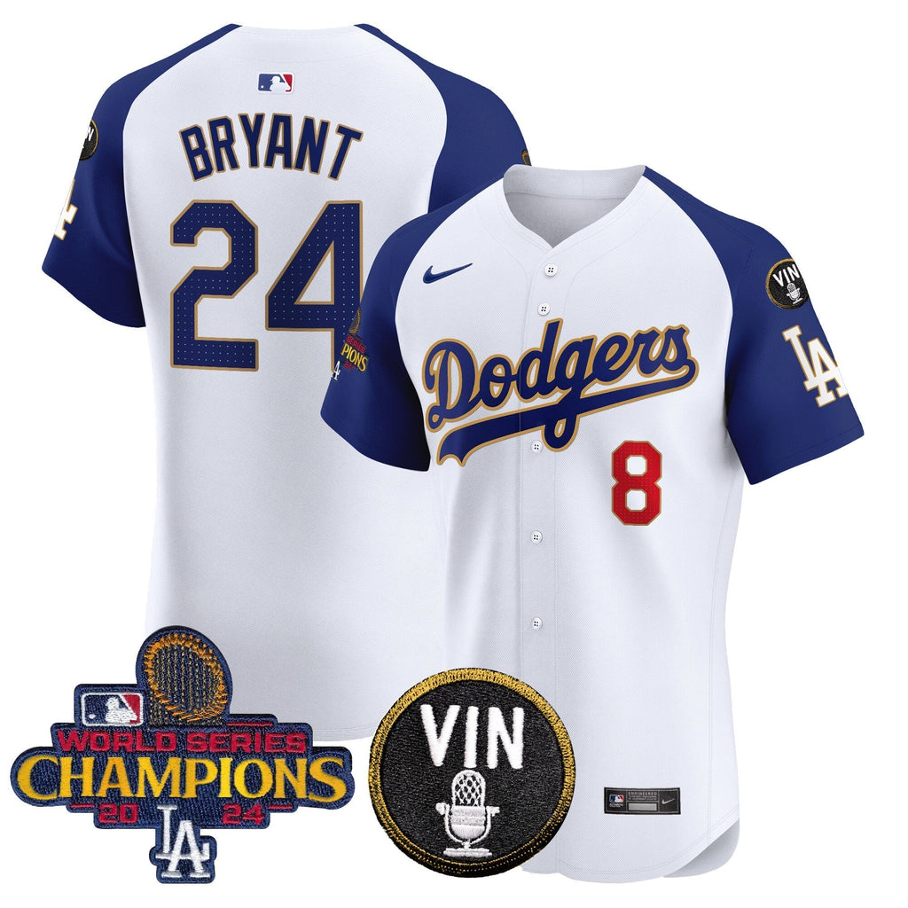Dodgers 2024 World Series Champions Gold Trim Vapor Premier Elite Jersey - Stitched
