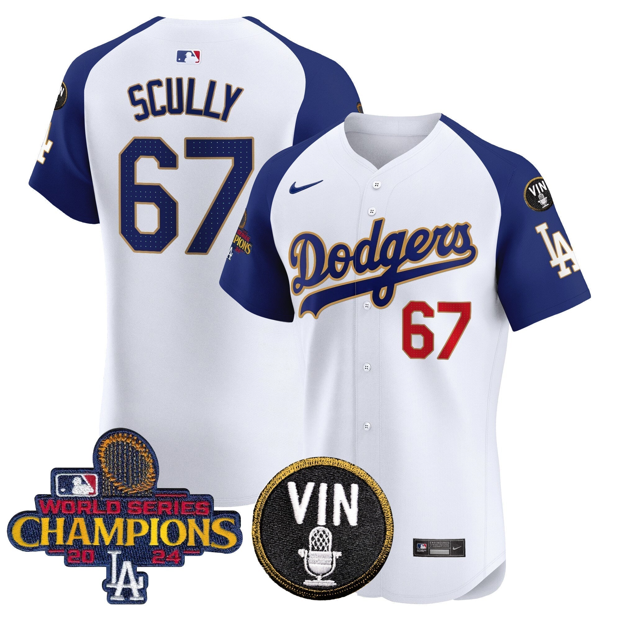 Dodgers 2024 World Series Champions Gold Trim Vapor Premier Elite Jersey - Stitched