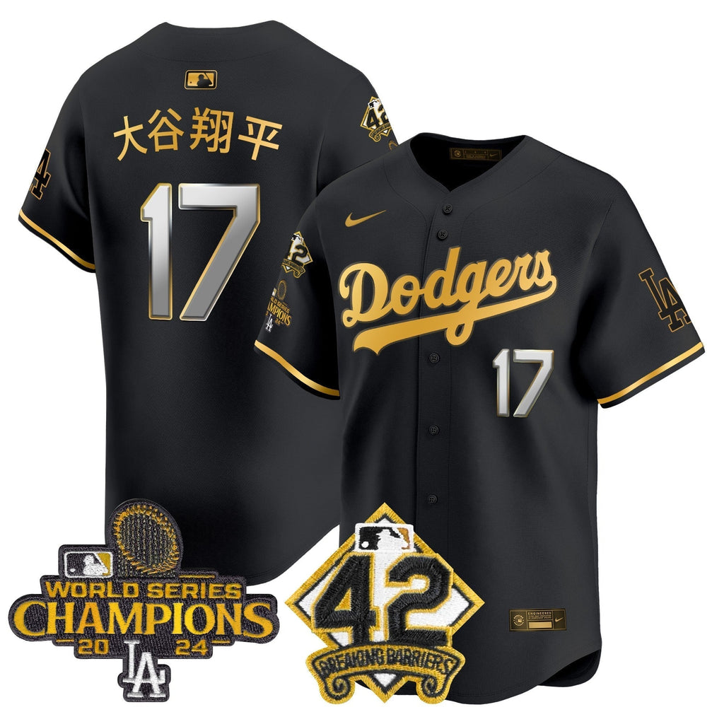 Dodgers 2024 World Series Champions & Jackie Robinson Patch Vapor Premier Limited Jersey - Stitched
