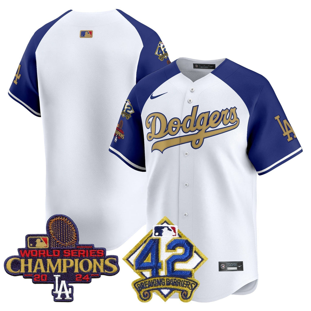 Dodgers 2024 World Series Champions & Jackie Robinson Patch Vapor Premier Limited Jersey - Stitched