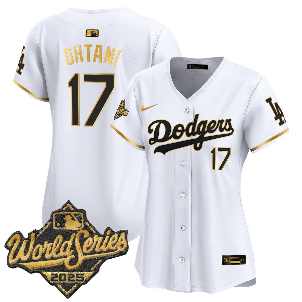 Women's Dodgers 2025 World Series Gold Trim Vapor Premier Limited Jersey - Stitched