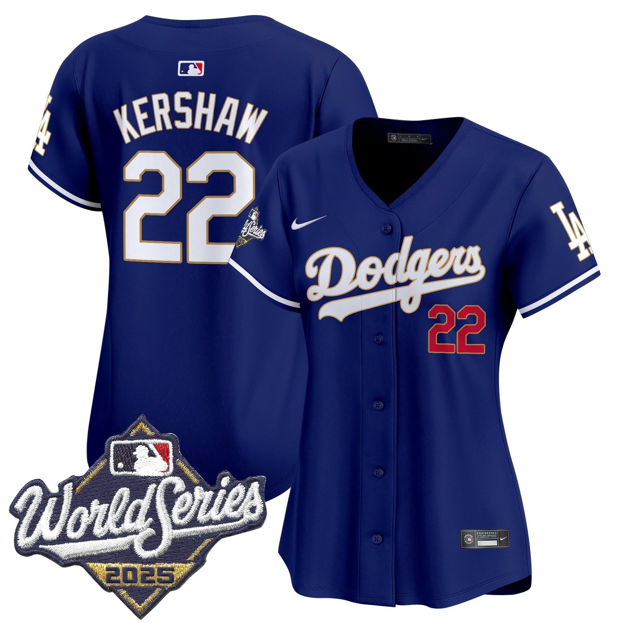 Women's Dodgers 2025 World Series Gold Trim Vapor Premier Limited Jersey - Stitched