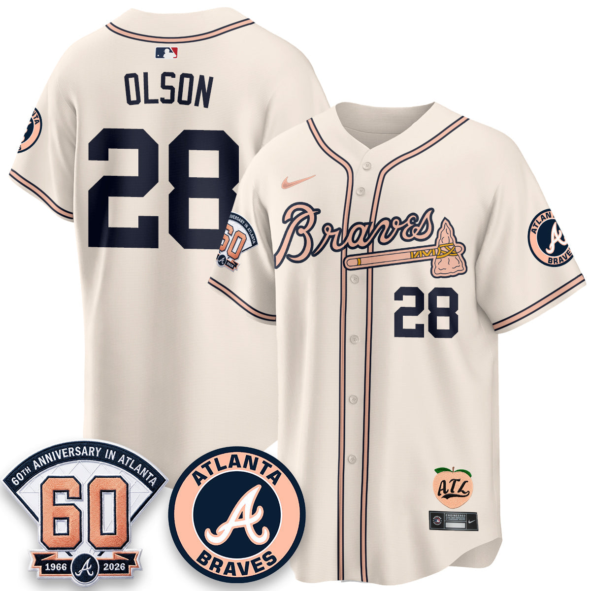 ATL 60th Anniversary Peach Edition Vapor Premier Limited Jersey - All Stitched