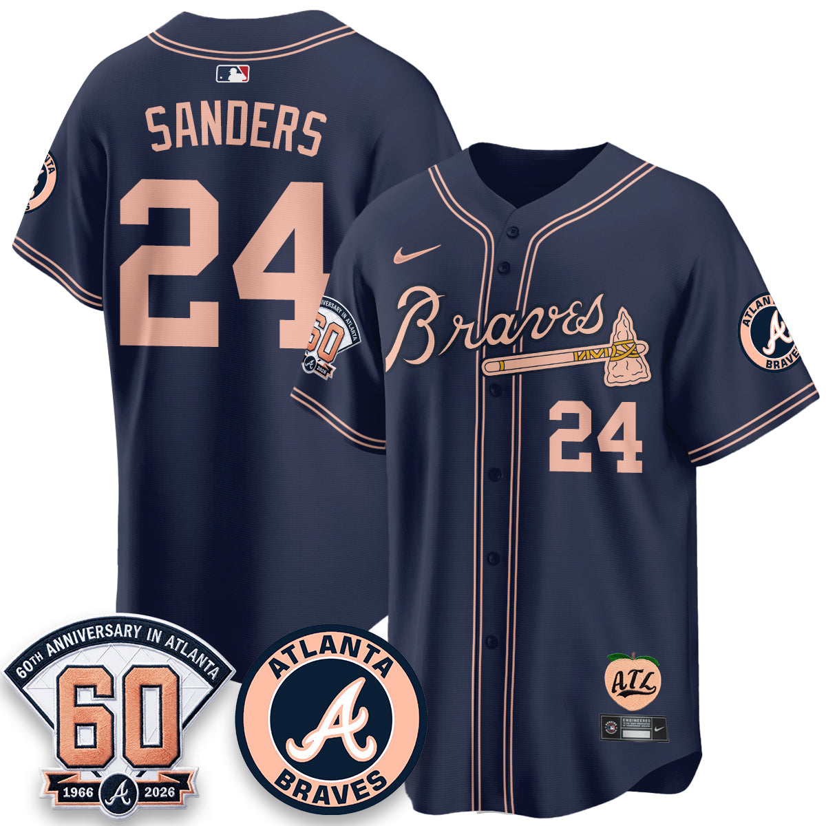 ATL 60th Anniversary Peach Edition Vapor Premier Limited Jersey - All Stitched