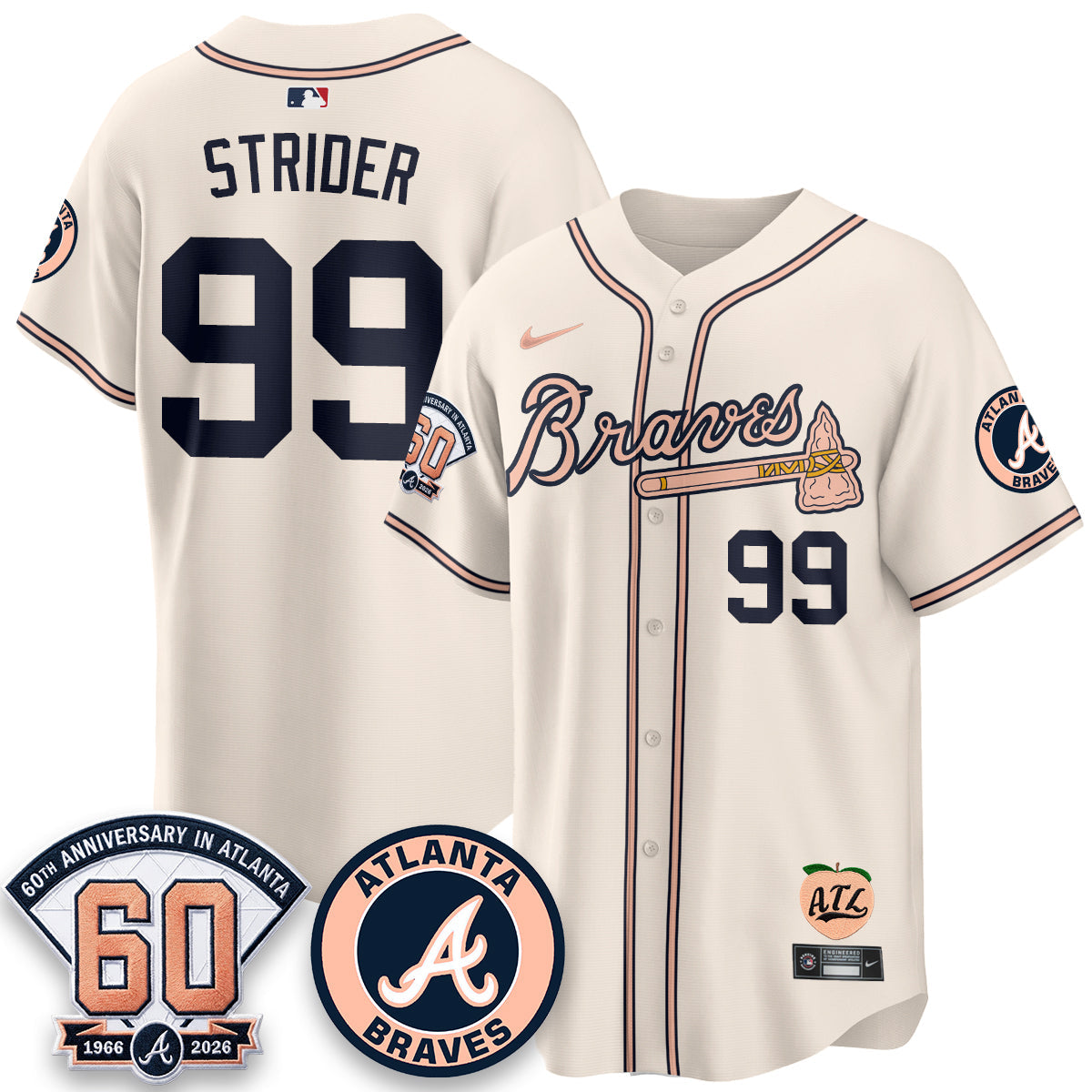 ATL 60th Anniversary Peach Edition Vapor Premier Limited Jersey - All Stitched