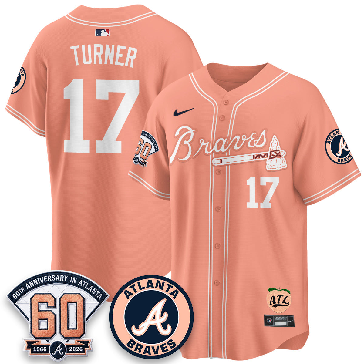 ATL 60th Anniversary Peach Edition Vapor Premier Limited Jersey - Stitched