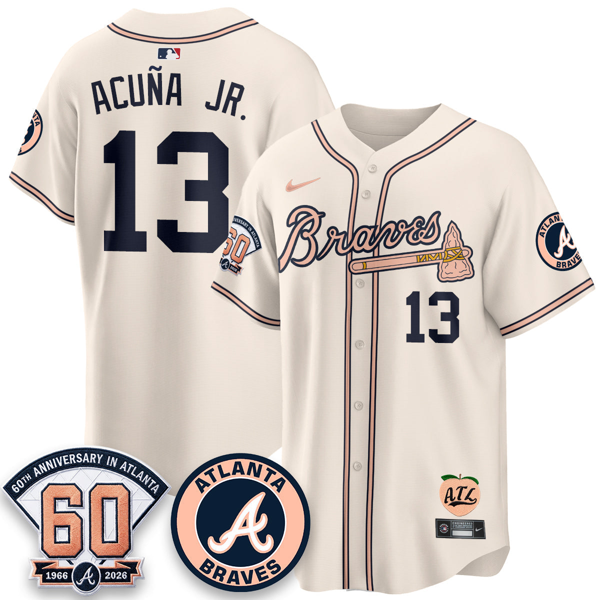 ATL 60th Anniversary Peach Edition Vapor Premier Limited Jersey - All Stitched