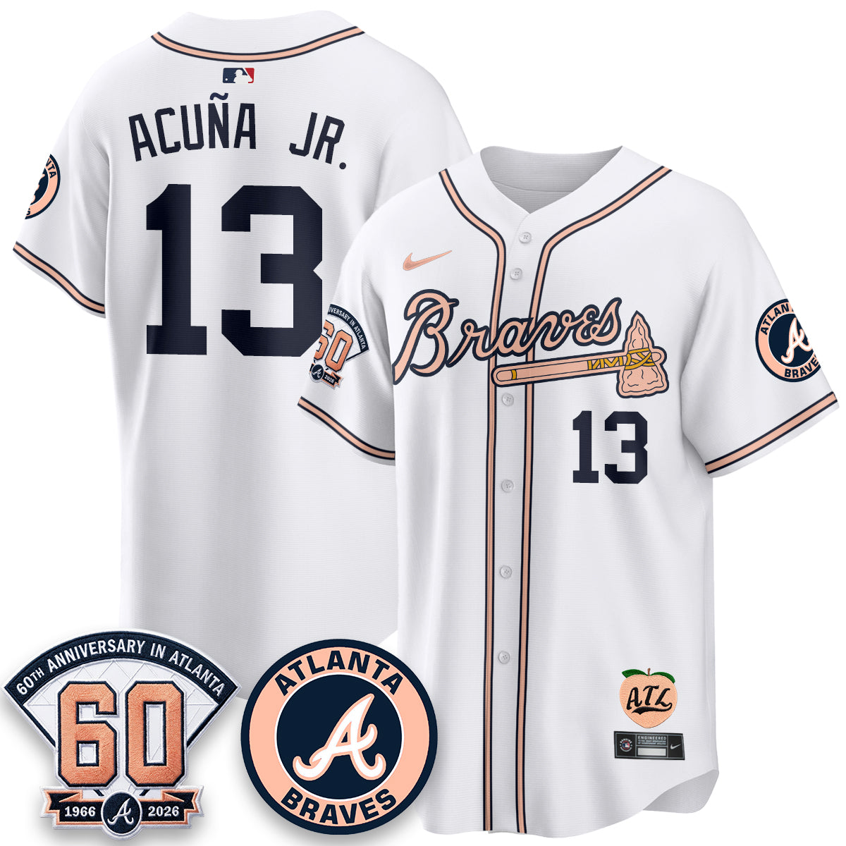 ATL 60th Anniversary Peach Edition Vapor Premier Limited Jersey - Stitched