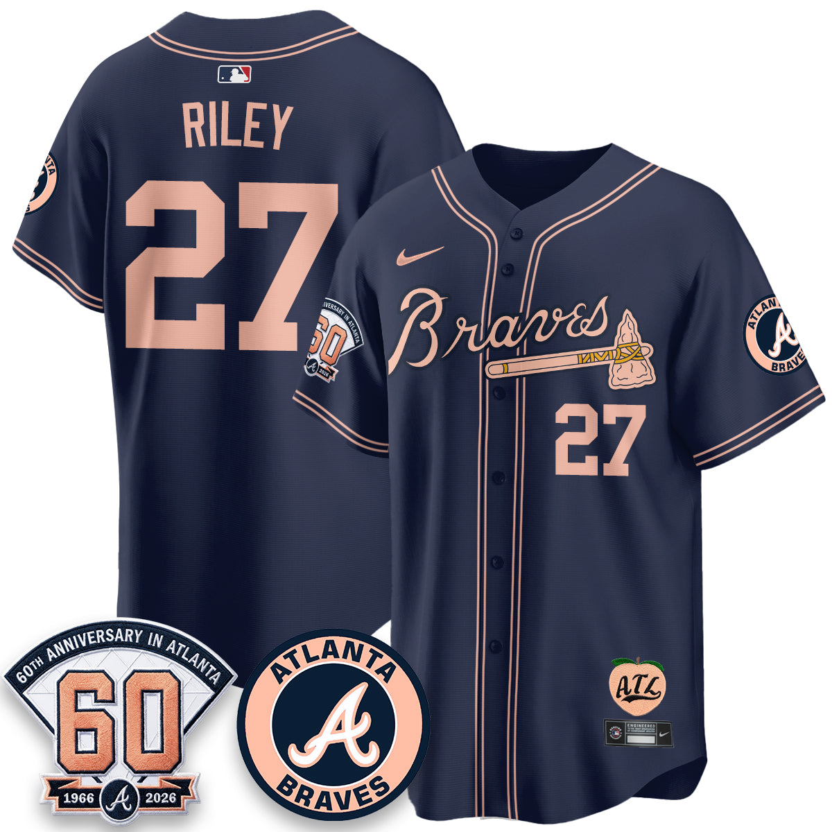 ATL 60th Anniversary Peach Edition Vapor Premier Limited Jersey - All Stitched