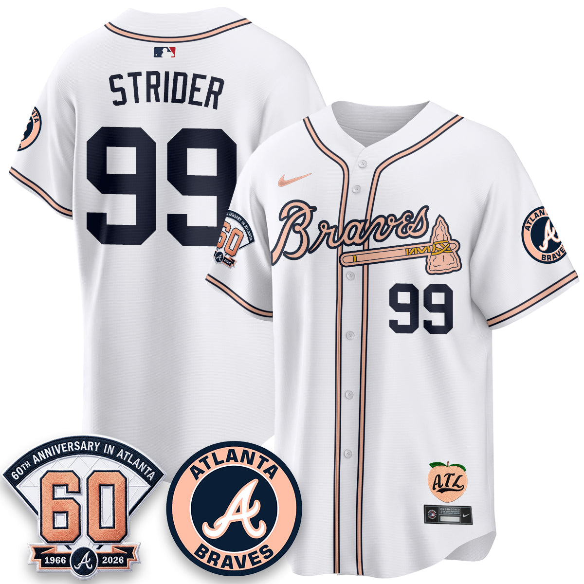 ATL 60th Anniversary Peach Edition Vapor Premier Limited Jersey - Stitched
