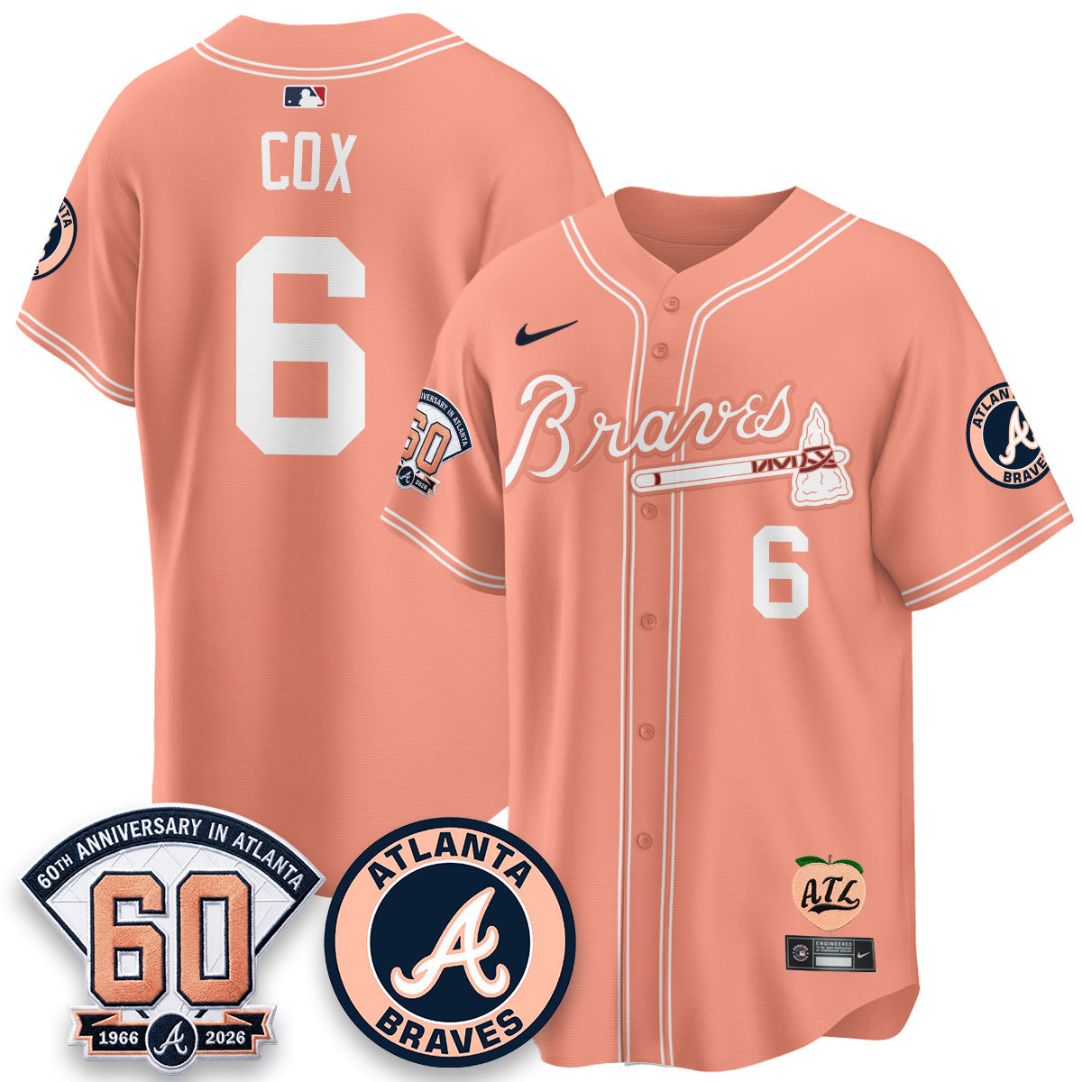 ATL 60th Anniversary Peach Edition Vapor Premier Limited Jersey - All Stitched