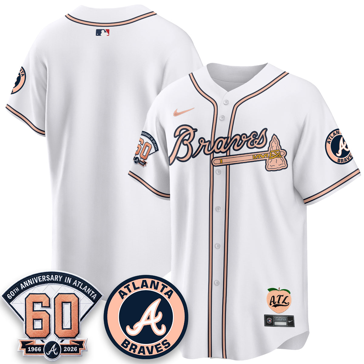 ATL 60th Anniversary Peach Edition Vapor Premier Limited Jersey - Stitched