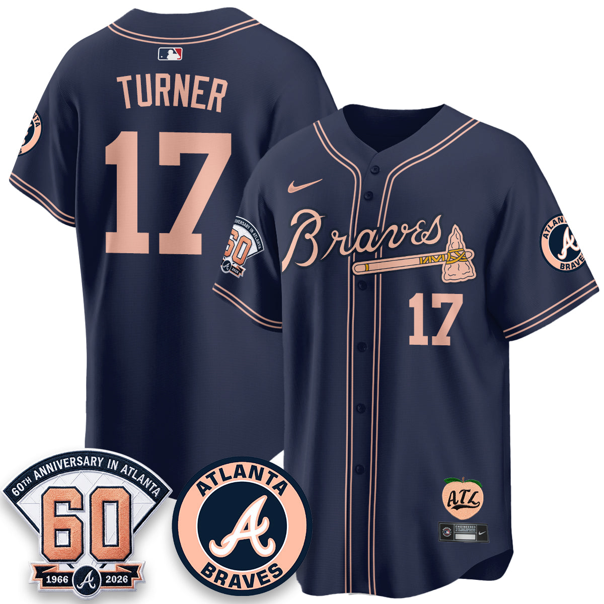 ATL 60th Anniversary Peach Edition Vapor Premier Limited Jersey - Stitched