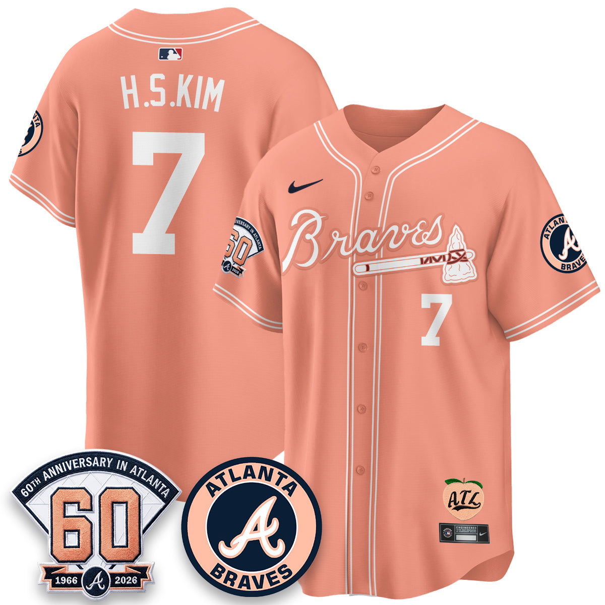 ATL 60th Anniversary Peach Edition Vapor Premier Limited Jersey - All Stitched