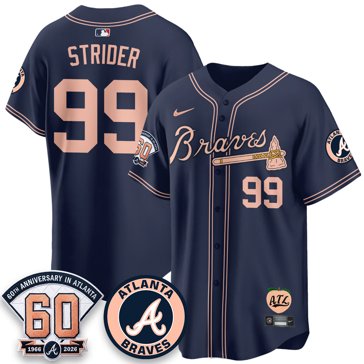 ATL 60th Anniversary Peach Edition Vapor Premier Limited Jersey - Stitched